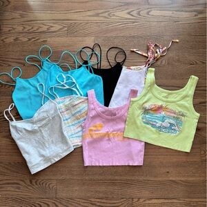 Lot of 8 beautiful tank tops, crop tops and a tube top with straps. Size Medium.